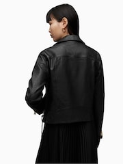 AllSaints Black Golden Dalby Biker Jacket - Image 2 of 9