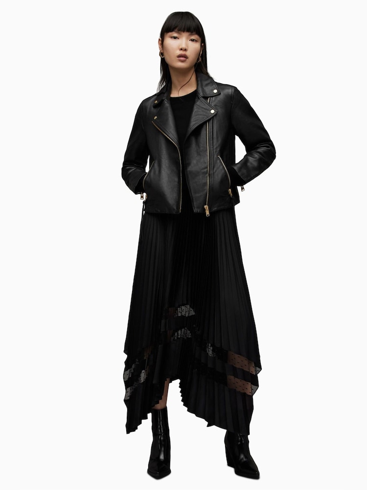 AllSaints Black Golden Dalby Biker Jacket - Image 3 of 9