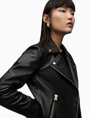 AllSaints Black Golden Dalby Biker Jacket - Image 4 of 9