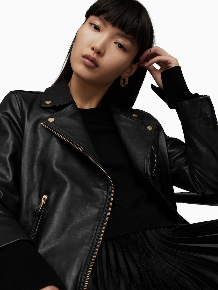 AllSaints Black Golden Dalby Biker Jacket - Image 5 of 9