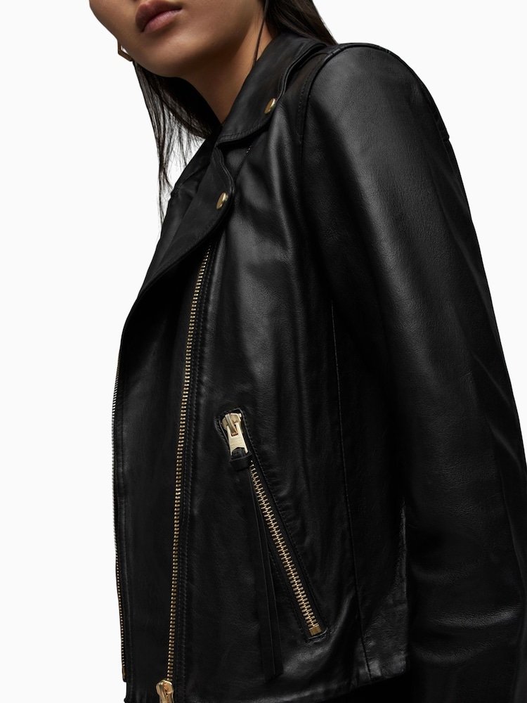 AllSaints Black Golden Dalby Biker Jacket - Image 6 of 9