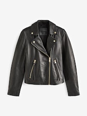 AllSaints Black Golden Dalby Biker Jacket - Image 7 of 9