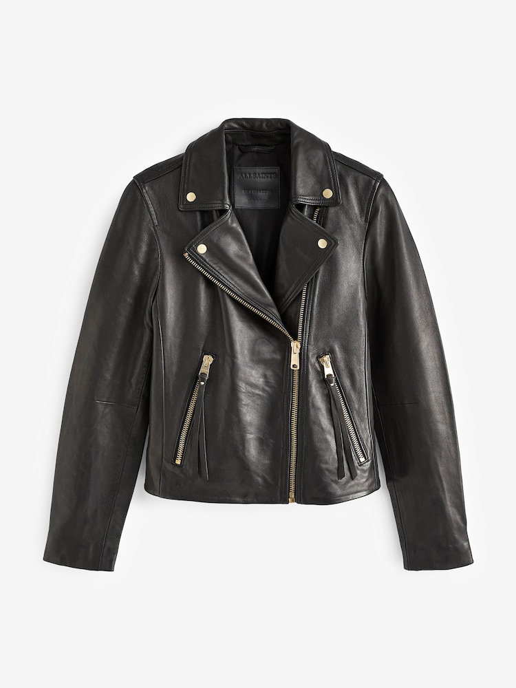 AllSaints Black Golden Dalby Biker Jacket - Image 7 of 9