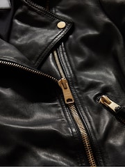 AllSaints Black Golden Dalby Biker Jacket - Image 8 of 9