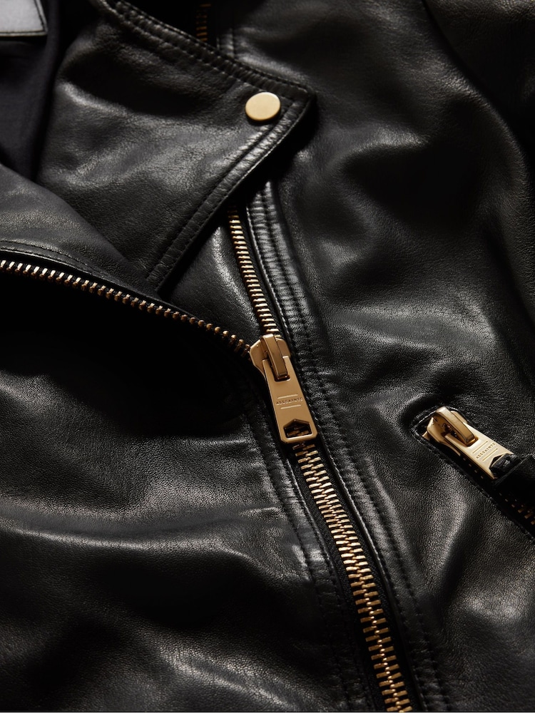 AllSaints Black Golden Dalby Biker Jacket - Image 8 of 9