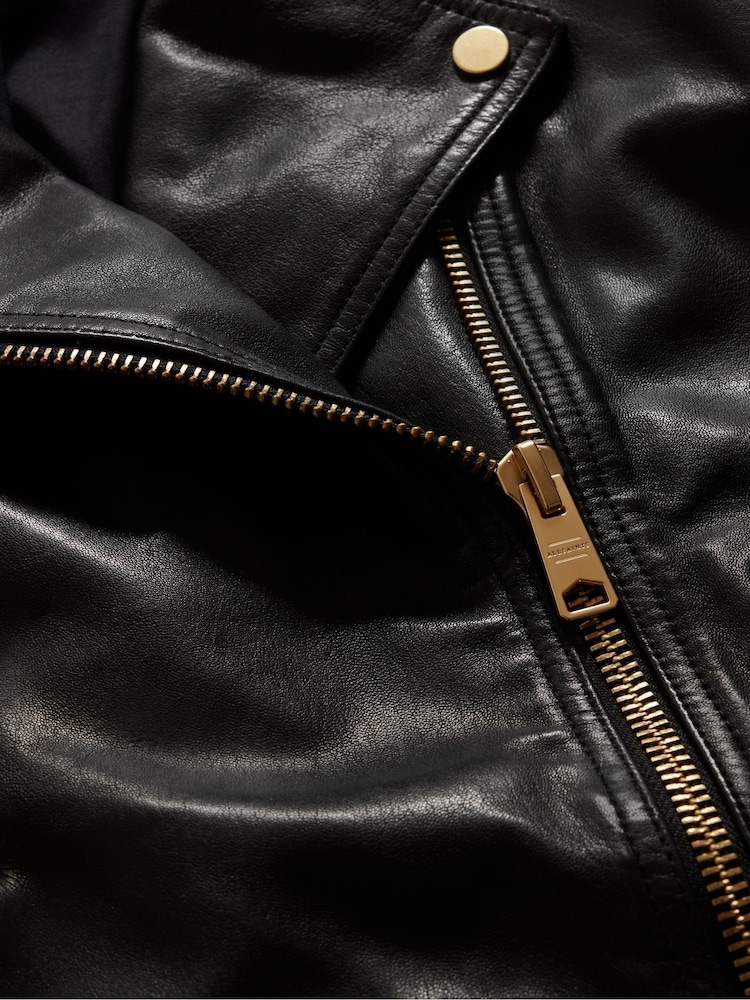 AllSaints Black Golden Dalby Biker Jacket - Image 9 of 9
