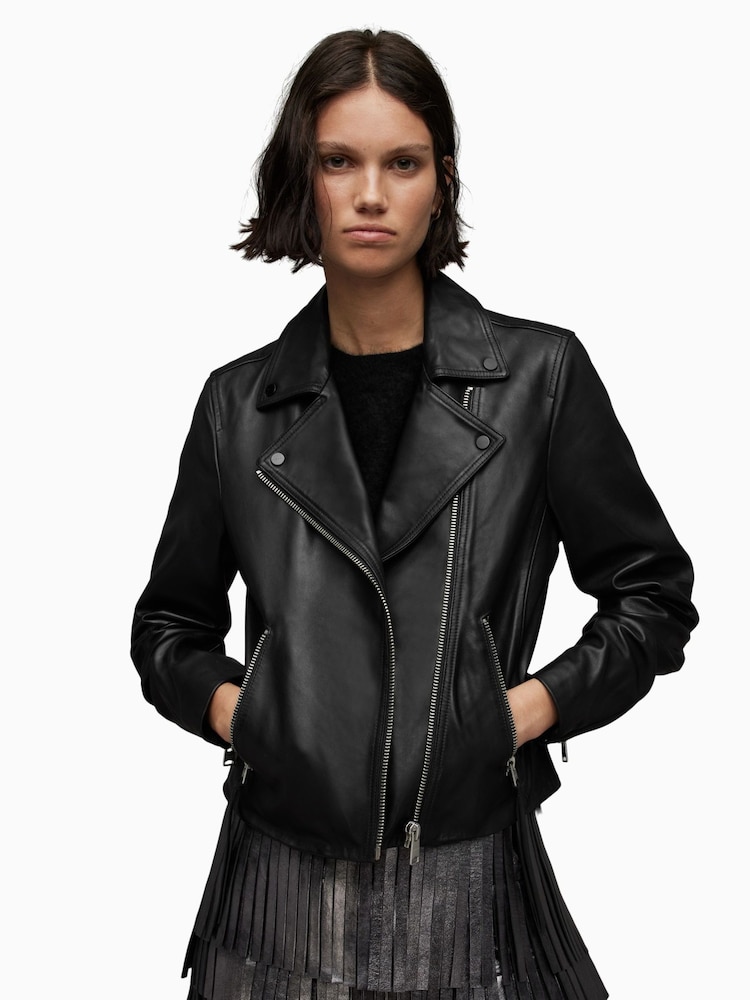 AllSaints Black Chrome Dalby Biker Jacket - Image 1 of 8