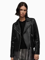AllSaints Black Chrome Dalby Biker Jacket - Image 2 of 8