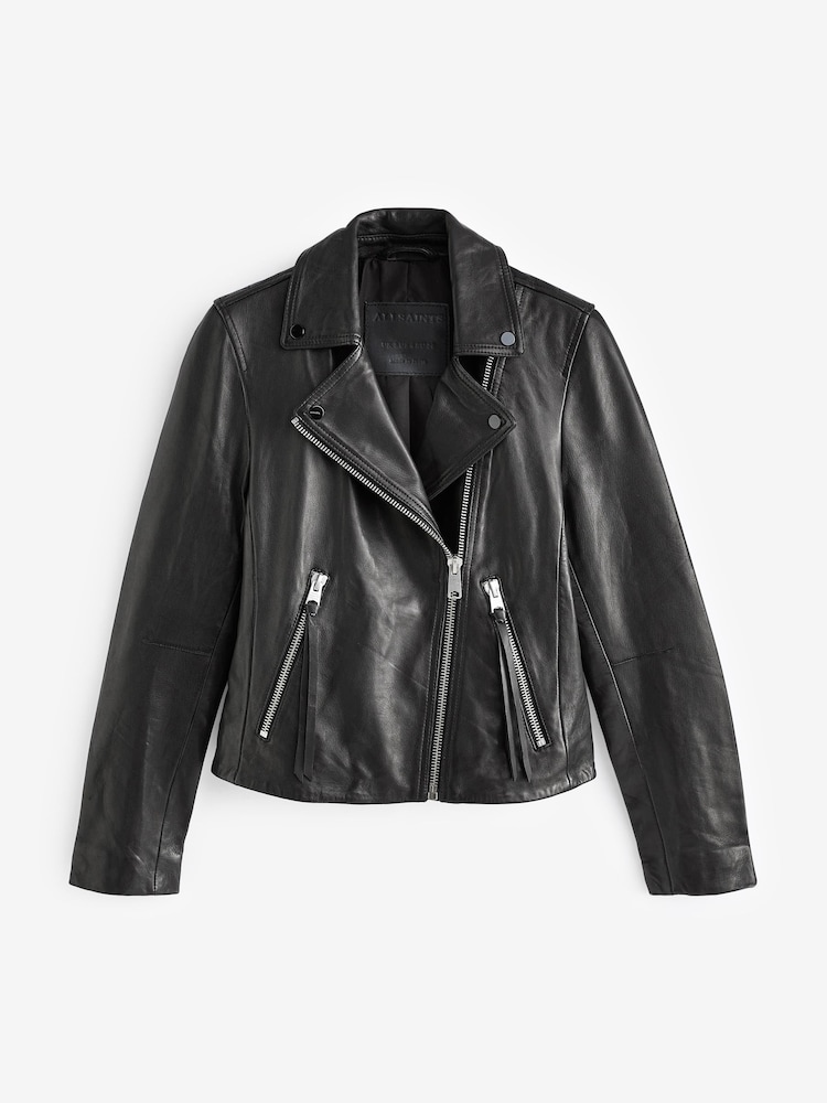 AllSaints Black Chrome Dalby Biker Jacket - Image 6 of 8