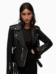 AllSaints Black Golden Balfern Biker Jacket - Image 1 of 9