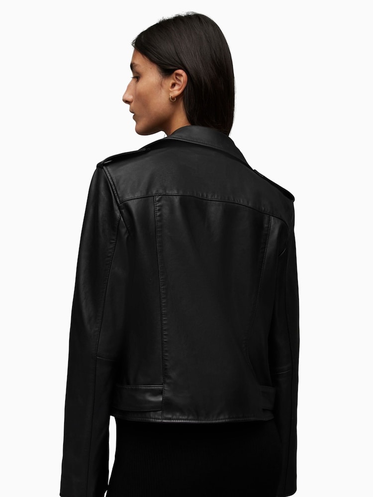 AllSaints Black Golden Balfern Biker Jacket - Image 2 of 9