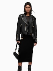 AllSaints Black Golden Balfern Biker Jacket - Image 3 of 9