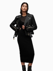 AllSaints Black Golden Balfern Biker Jacket - Image 4 of 9