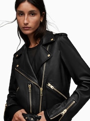 AllSaints Black Golden Balfern Biker Jacket - Image 5 of 9