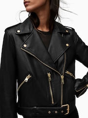 AllSaints Black Golden Balfern Biker Jacket - Image 7 of 9