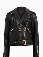 AllSaints Black Golden Balfern Biker Jacket - Image 8 of 9