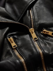AllSaints Black Golden Balfern Biker Jacket - Image 9 of 9