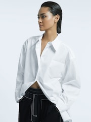 Reiss White Julia Oversized Button-Through Cotton Shirt - Image 1 of 6