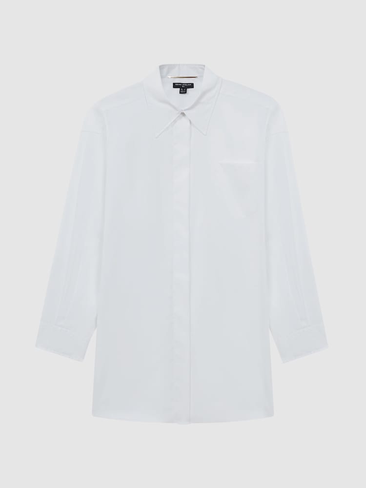 Reiss White Julia Oversized Button-Through Cotton Shirt - Image 2 of 6