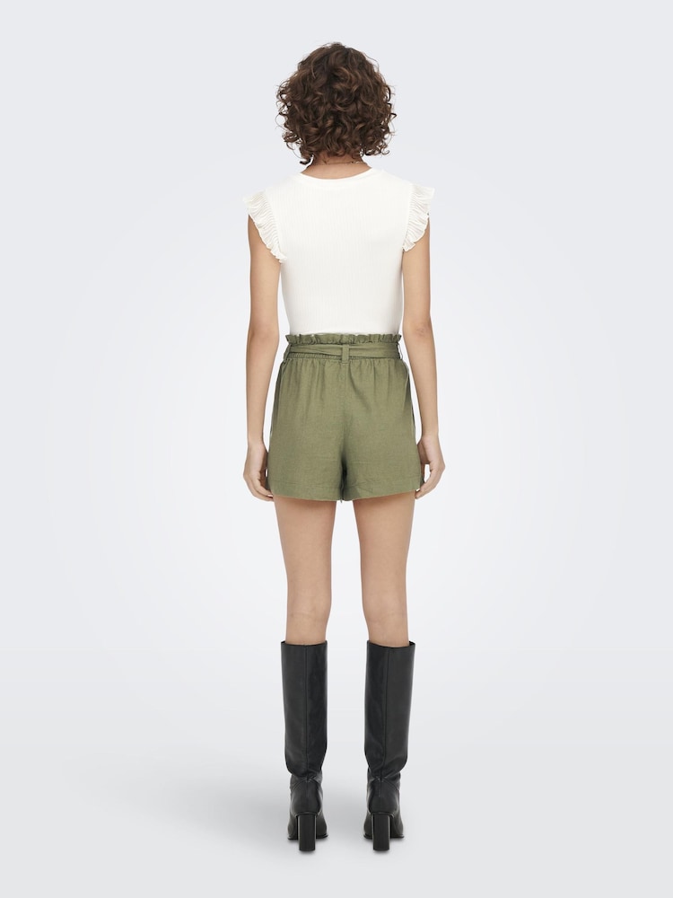 JDY Green Linen Mix Tie Waist Shorts - Image 2 of 6