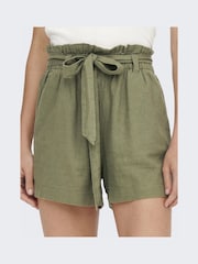 JDY Green Linen Mix Tie Waist Shorts - Image 3 of 6