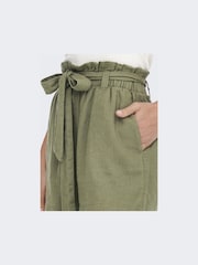 JDY Green Linen Mix Tie Waist Shorts - Image 4 of 6