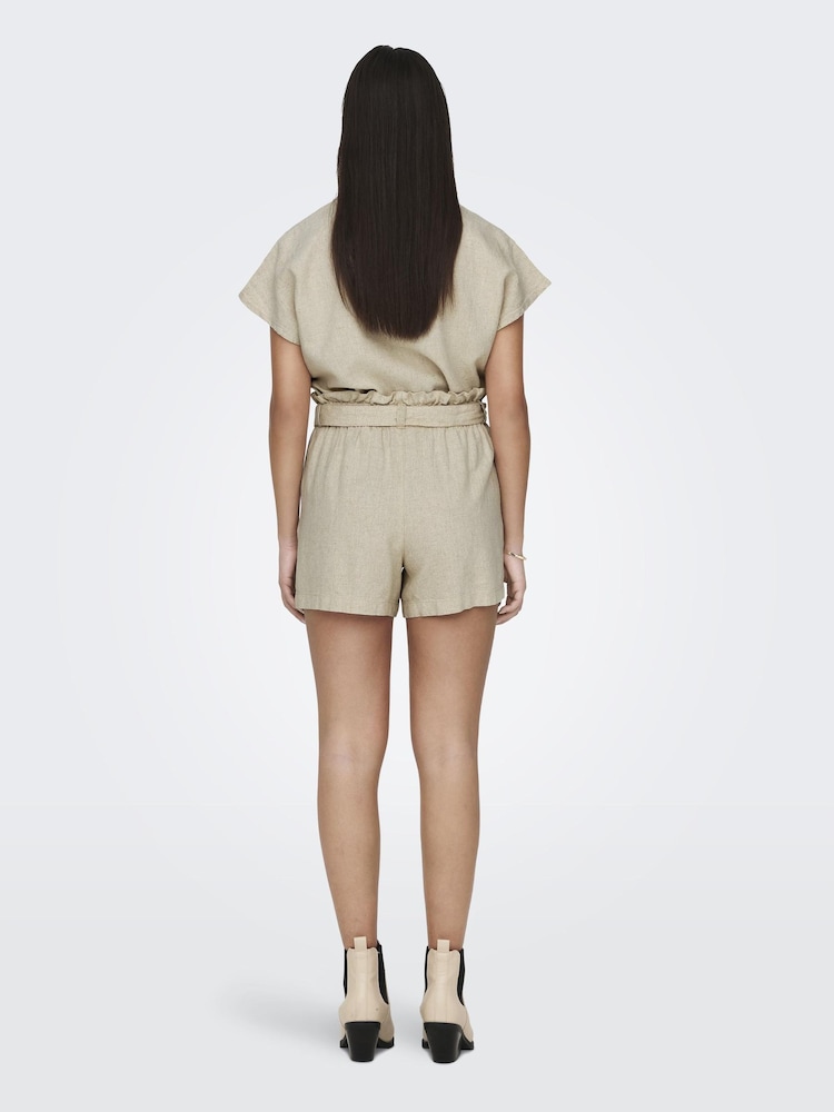 JDY Cream Linen Mix Tie Waist Shorts - Image 2 of 6
