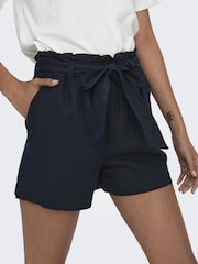 JDY Blue Linen Mix Tie Waist Shorts - Image 1 of 5