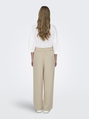 JDY Cream Linen Blend Tie Front Wide Leg Trousers - Image 2 of 5