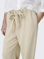 JDY Cream Linen Blend Tie Front Wide Leg Trousers - Image 3 of 5