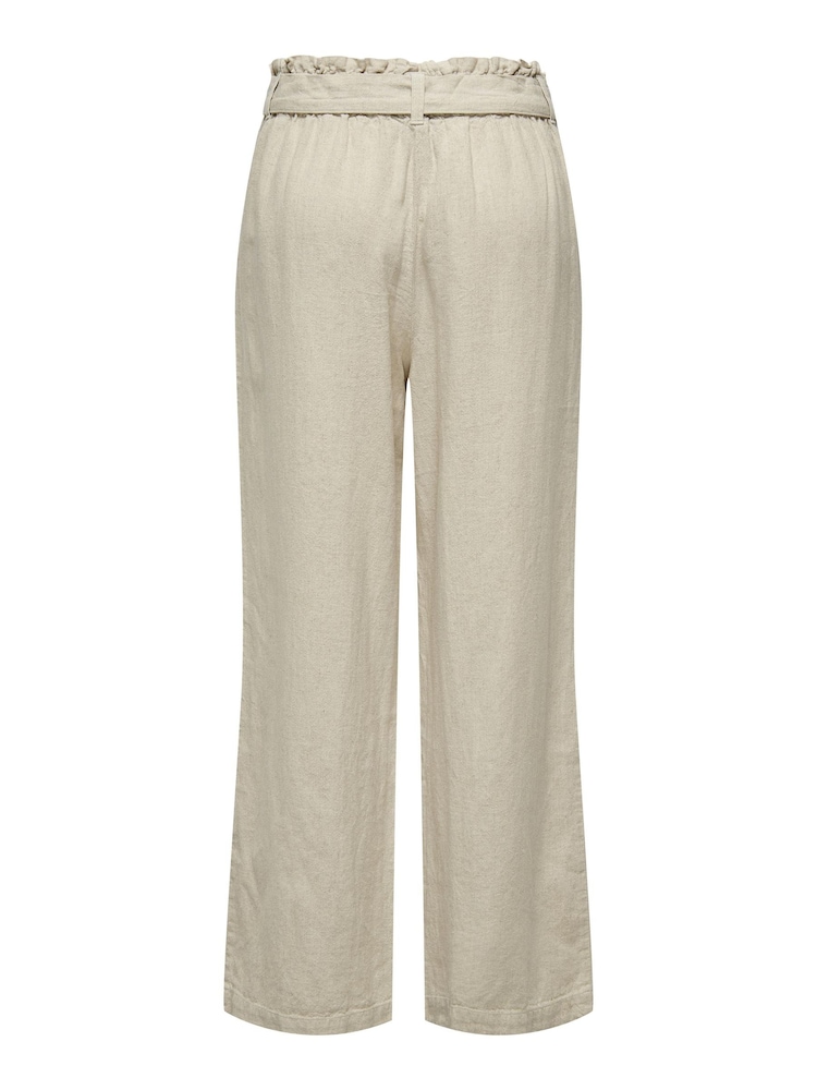 JDY Cream Linen Blend Tie Front Wide Leg Trousers - Image 5 of 5