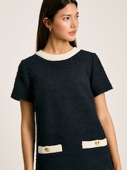 Joules Celeste Navy Blue Mini Boucle Dress - Image 4 of 6
