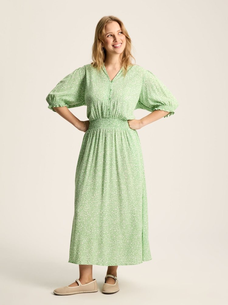 Joules Laurie Green Viscose Midi Dress - Image 1 of 5