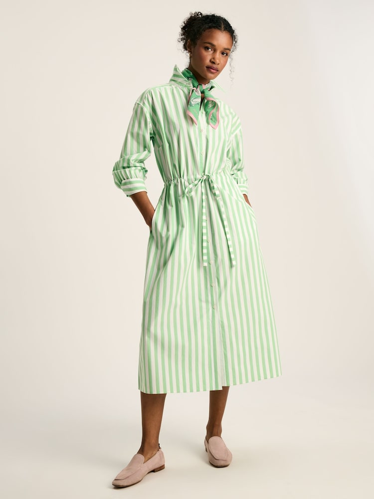 Joules Francesca Green & White Tie Waist Shirt Dress - Image 1 of 7