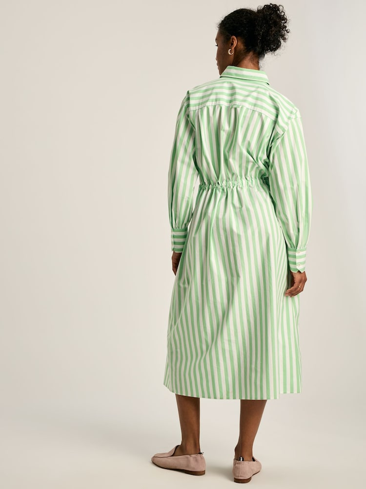 Joules Francesca Green & White Tie Waist Shirt Dress - Image 2 of 7