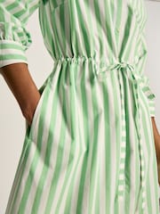 Joules Francesca Green & White Tie Waist Shirt Dress - Image 6 of 7