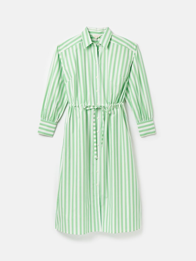 Joules Francesca Green & White Tie Waist Shirt Dress - Image 7 of 7