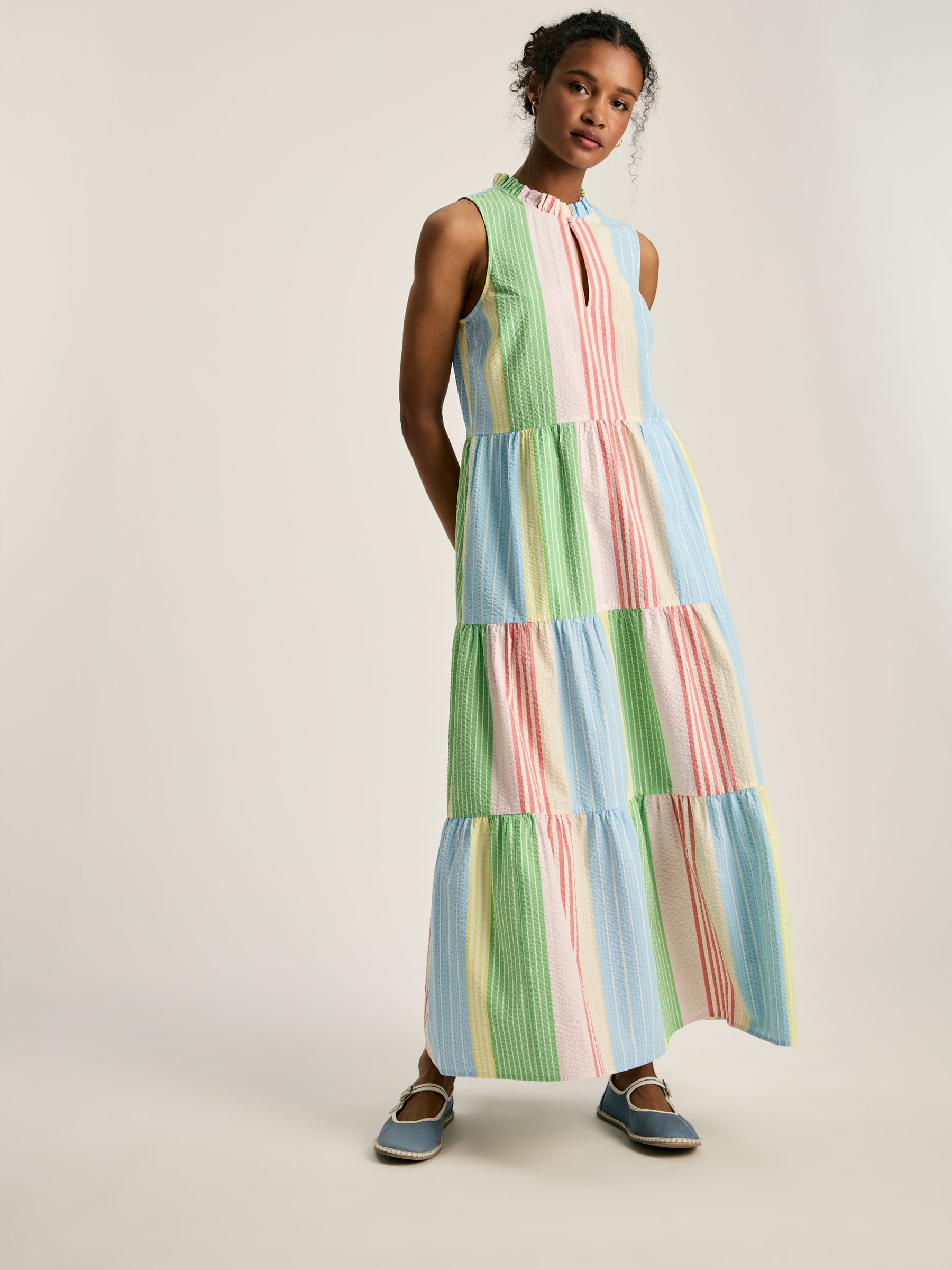 Seersucker maxi dress deals