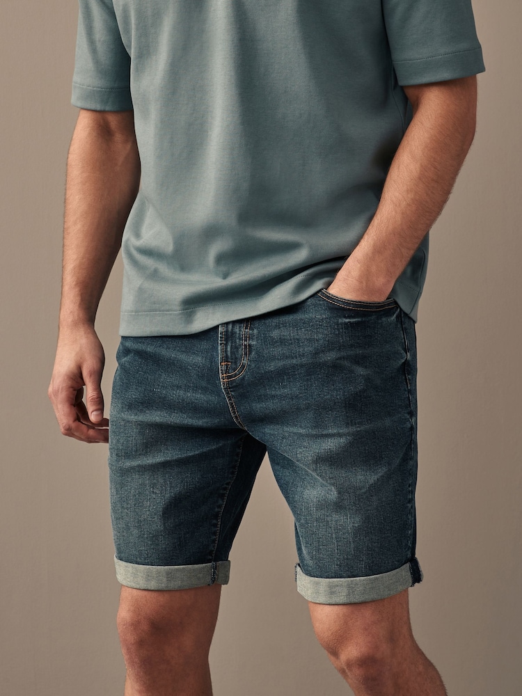 Dark Blue Stretch Denim Shorts - Image 1 of 9