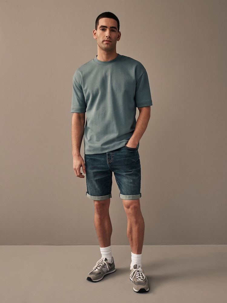 Dark Blue Stretch Denim Shorts - Image 2 of 9