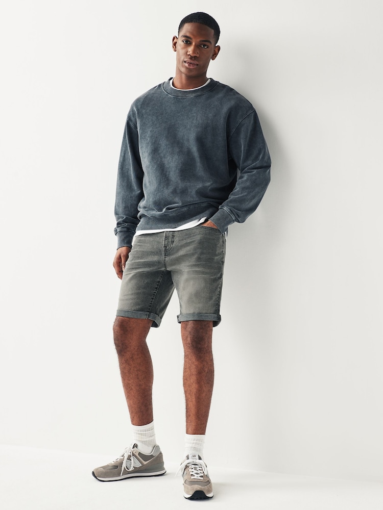 Grey Stretch Denim Shorts - Image 2 of 9 Grey Stretch Denim Shorts - Image 2 of 9