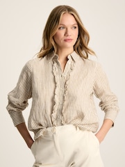 Joules Selene Tan/White 100% Linen Shirt - Image 1 of 7
