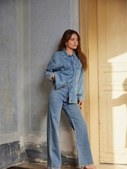 ONLY Medium Blue High Waisted Wide Leg 100% Cotton Jeans - Image 2 of 8