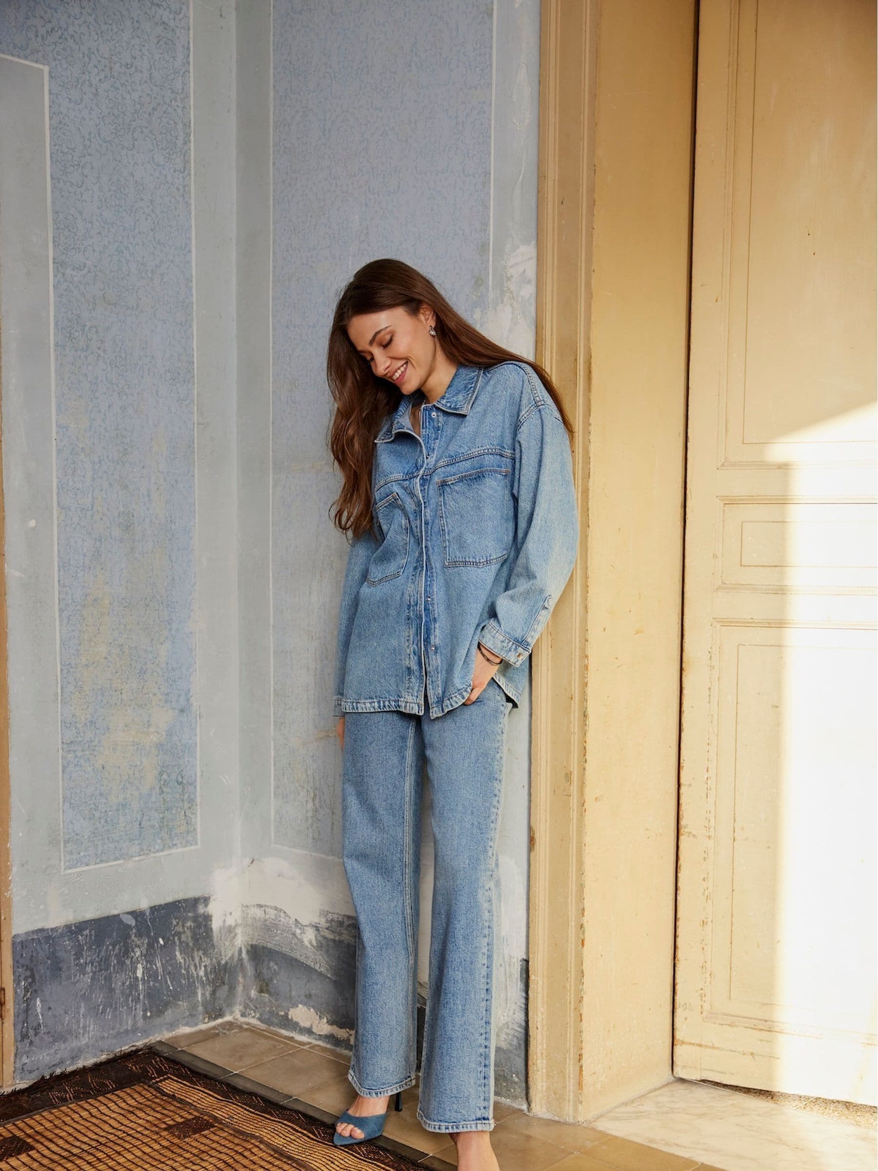 Buy ONLY Medium Blue High Waisted Wide Leg 100% Cotton Jeans