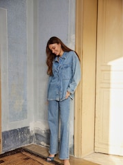 ONLY Medium Blue High Waisted Wide Leg 100% Cotton Jeans - Image 3 of 8