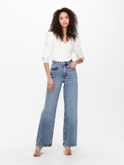 ONLY Medium Blue High Waisted Wide Leg 100% Cotton Jeans - Image 4 of 8