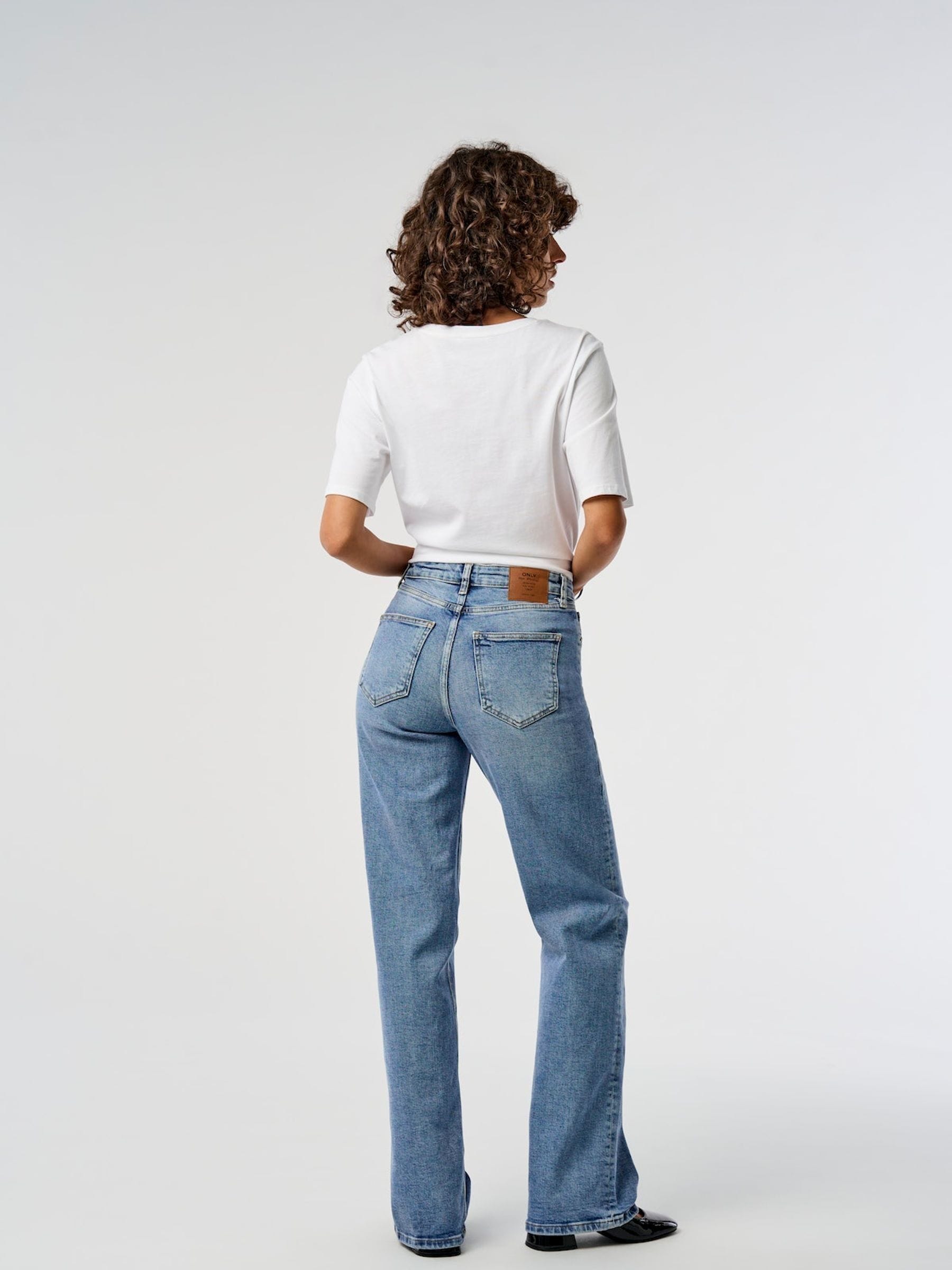 Buy ONLY Medium Blue High Waisted Wide Leg 100% Cotton Jeans