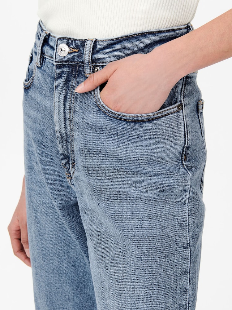 ONLY Medium Blue High Waisted Wide Leg 100% Cotton Jeans - Image 6 of 8