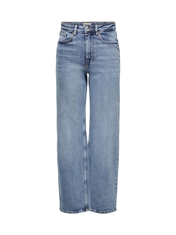ONLY Medium Blue High Waisted Wide Leg 100% Cotton Jeans - Image 7 of 8