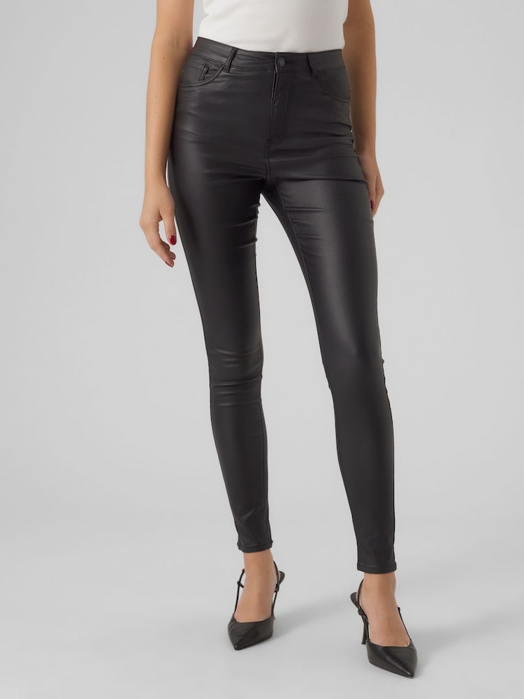VERO MODA Black High Waisted Coated Skinny Jeans - Image 1 of 4